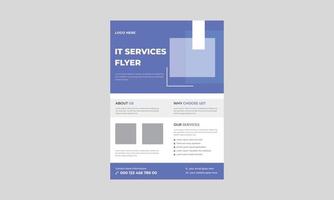 plantilla de volante de servicio y administración de TI, volante del centro de reparación de tecnología, diseño de folleto de póster de servicio de TI virtual. vector