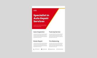 plantilla de diseño de volante de servicio de reparación de automóviles. volante de servicio de detalles de automóviles móviles, póster en color rojo. Folleto de servicio de reparación y mantenimiento de automóviles. vector