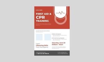 CPR training and first aid medical flyer, First aid training service promotion poster leaflet template. CPR training flyer template. vector