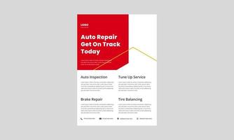 plantilla de diseño de volante de servicio de reparación de automóviles. volante de servicio de detalles de automóviles móviles, póster en color rojo. Folleto de servicio de reparación y mantenimiento de automóviles. vector