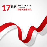 17 de agosto de 1945, feliz día de la independencia de indonesia. plantilla de tarjeta de felicitación, pancarta con letras de feliz día independiente ondeando banderas de indonesia aisladas en fondo blanco. ilustración vectorial vector