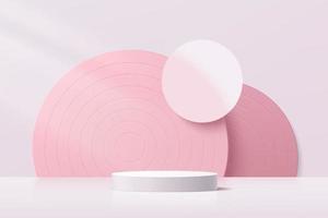 podio de pedestal de cilindro blanco. plataforma geométrica. escena de pared mínima pastel rosa abstracta. fondo de semicírculo en color rosa. representación vectorial forma geométrica 3d para la presentación de productos. vector