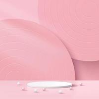 podio de pedestal de cilindro blanco. fondo de círculo geométrico con sombra. escena de pared mínima rosa abstracta. bola de esfera blanca y rosa. representación vectorial forma geométrica 3d para la presentación de productos. vector