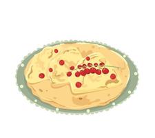 Thin pancakes. Traditional Russian pancakes with butter, caviar, jam. vector