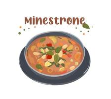 Soup Minestrone. Traditional Italian cuisine. Vegetable soup. vector