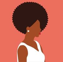 Strong woman in a side view. self-confident black American business, portrait of an African with wavy hair. Women's equality, empowerment, valentine's, mother's day concept. Vector illustration.