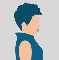 Young woman with short hair cut portrait. Confident girl in side view. European American business lady. Woman empowerment movement, mother's day, happy international women's day concept. Vector stock.