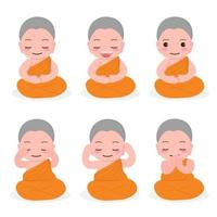 cute young Buddhist monk meditation practice for Vesak day collection eps10 vectors illustration