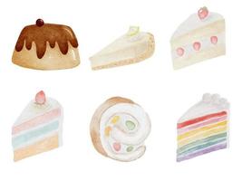 colección de pasteles y postres de acuarela aislada en fondo blanco vector