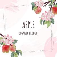 flor de manzana acuarela y marco de fruta para banner con espacio de copia para texto vector