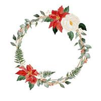 watercolor christmas flower bouquet wreath frame vector