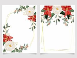 watercolor christmas flower bouquet wreath with gold frame invitation card background collection vector