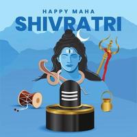 Greeting card with lingam and floral decoration for Maha Shivratri, a Hindu festival celebrated of Shiva Lord. Vector illustration.