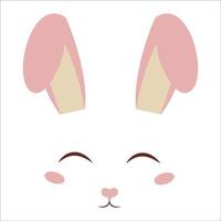 Cute, sweet bunny face with ears, decoration in cartoon style isolated on white background. Fashion print, adorable character rabbit. Easter greetings. Vector illustration