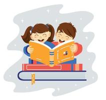 Kids are reading a book. vector