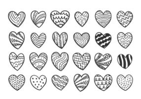 corazones escritos a mano en una colección de diferentes estilos y formas. vector