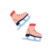 Cute ice skates for winter sport and recreation, flat vector illustration isolated on white background. Hand drawn shoe or footwear for ice rink.