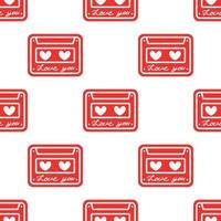 Seamless pattern with cassette and hearts. Design for Valentines Day vector