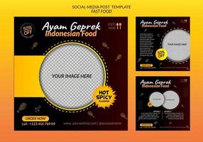 paquete de plantillas de publicaciones en redes sociales - ayam geprek comida indonesia vector
