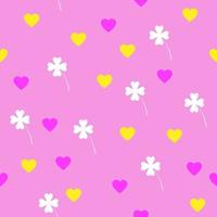 White clover leaves and hearts are spread on pink tone. seamless pattern background vector