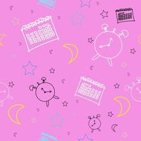 Seamless pattern design of clock and calendar on a lovely and sweet pink tone background. sketch concept vector