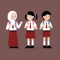 Indonesian elementary student in uniform vector flat concept
