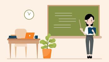 Cute teacher teaching in class vector flat concept