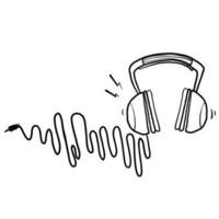 hand drawn doodle Headphones with wave cord, music symbol cartoon vector