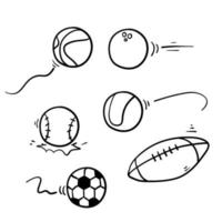 dibujado a mano doodle bola deporte colección icono aislado fondo vector