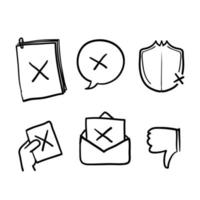 hand drawn Simple Set of Reject Related Vector Line Icons. doodle style vector isolated