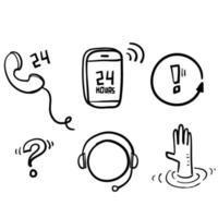 hand drawn Simple Set of Help And Support Related Vector Line Icons. with doodle cartoon art style vector