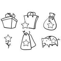 hand drawn doodle star symbol for Loyalty program line icons. Bonus card, Redeem gift and discount coupon signs. Lottery ticket, Earn reward and winner gift. isolated background vector