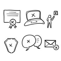 hand drawn Simple Set of Reject Related Vector Line Icons. doodle style vector isolated