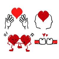 doodle Friendship and Love Vector Line Icons Set. with hand drawn sketch drawing style vector