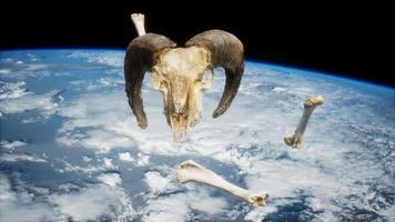 rams skull with bones at Earth orbit video