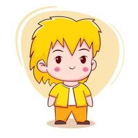 lindo personaje de dibujos animados de niño de pelo largo amarillo estilo dibujado a mano carácter plano fondo aislado vector