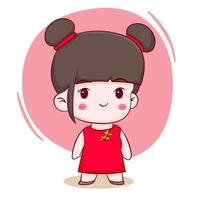 lindo personaje de dibujos animados de niña china estilo dibujado a mano personaje plano fondo aislado vector