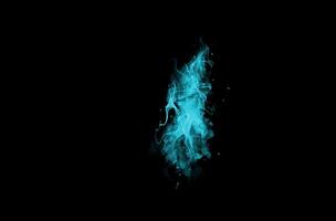 abstract light blue smoke steam flow realistic dust overlay beam fire effect light texture on dark black. photo