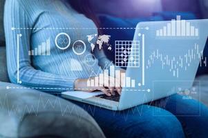 Data Management System with Business Analytics concept. business team hands working with provide information for Key Performance Indicators and marketing analysis onn virtual photo
