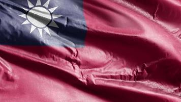 bandeira têxtil de taiwan acenando no loop de vento. bandeira taiwanesa balançando na brisa. tecido tecido têxtil. fundo de preenchimento completo. loop de 10 segundos. video