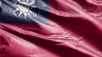 bandeira têxtil de taiwan acenando no loop de vento. bandeira taiwanesa balançando na brisa. tecido tecido têxtil. fundo de preenchimento completo. loop de 10 segundos. video