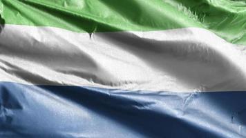 sierra leone textielvlag langzaam zwaaiend op de windlus. sierra leone banner soepel zwaaiend op de wind. stof textiel weefsel. volledige vulling achtergrond. 20 seconden lus. video