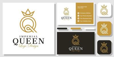 letra inicial q corona oro lujo elegante clásico diseño de logotipo vintage con plantilla de tarjeta de visita vector