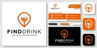 Drink Pin Map Food Location Restaurant Cafe Cup Beverage Logo Design with Business Card Template vector