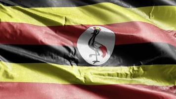 bandeira têxtil de uganda acenando no loop de vento. bandeira de uganda balançando na brisa. tecido tecido têxtil. fundo de preenchimento completo. loop de 10 segundos. video