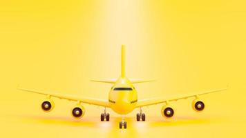 Yellow plane on runway and light from behind on yellow background. minimal idea concept, 3D Render. photo