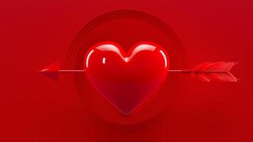 Red heart and arrow on red background. 3D Render. photo