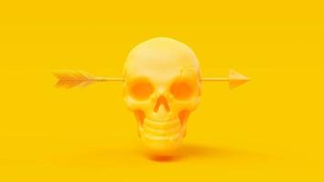 Yellow skull was shot through the head by an arrow or dart. minimal idea concept, 3D Render. photo