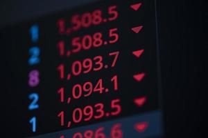 Stock market exchange graph price drop with red numbers investment lose of  business financial digital background - charts stock crash crisis fall risk decreasing arrow down trend sell photo