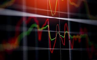 precio del gráfico de líneas de la bolsa de valores con inversión de fondo digital financiero empresarial - gráficos de acciones o indicador de comercio de divisas en el monitor de la computadora para los inversores foto